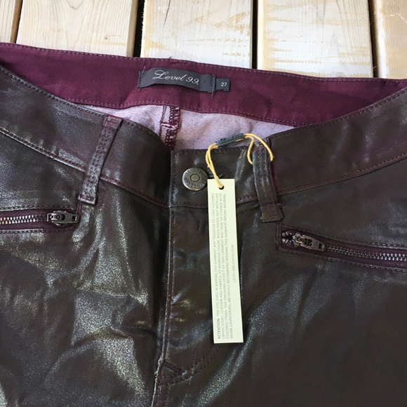 LEVEL 99 Jeans Skinny Pants Purple Jeans FAUX LEAT - Picture 3 of 7